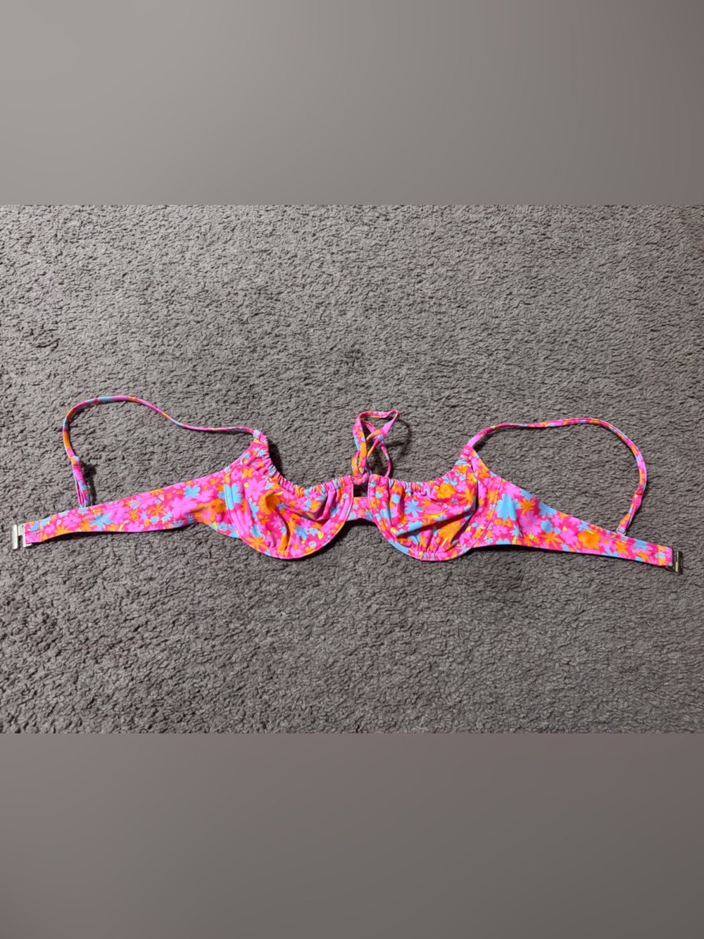 Kulani Kinis Pink Floral Bikini Top with Multicolor Flowers